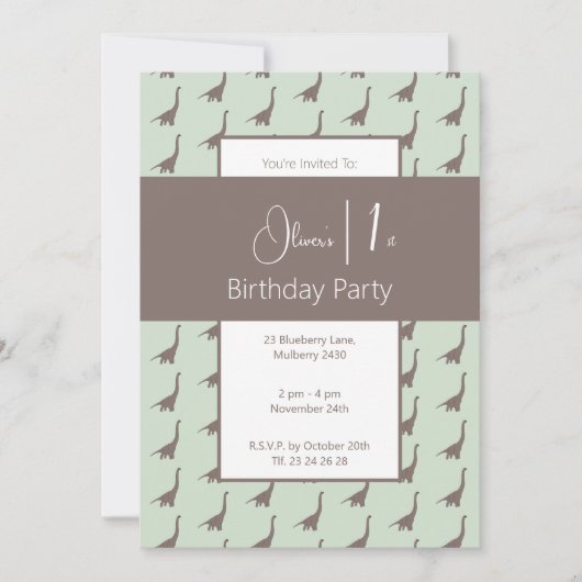 illusima Brown Long Neck Dinosaurs 1e Verjaardag Kaart (Voorkant)