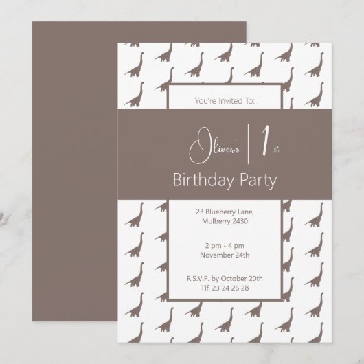 illusima Brown Long Neck Dinosaurus 1e Verjaardag Kaart (Voorkant / Achterkant)