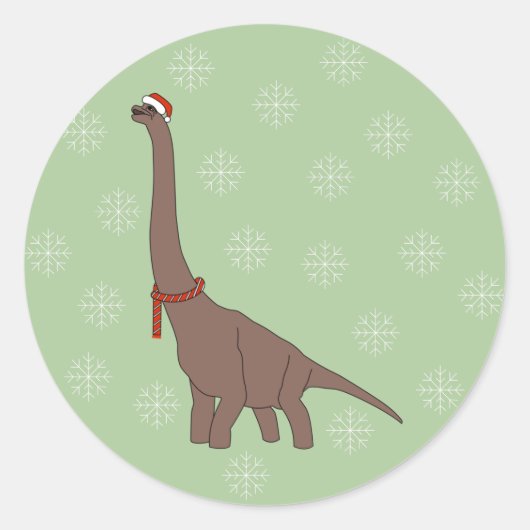 illusima Bruine Lange Hals Dinosaurus Kerstmis Ronde Sticker (Voorkant)