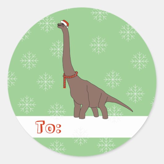 illusima Bruine Langnek Dinosaurus Kerstmis Ronde Sticker (Voorkant)