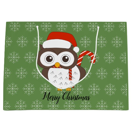 illusima Candy Cane Owl Kerstmis Snowflake Green Groot Cadeauzakje (Voorkant)