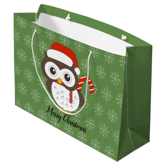 illusima Candy Cane Owl Kerstmis Snowflake Green Groot Cadeauzakje (Achterkant Gekanteld)
