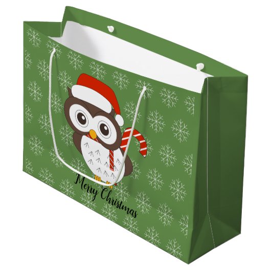illusima Candy Cane Owl Kerstmis Snowflake Green Groot Cadeauzakje (Voorkant Gekanteld)