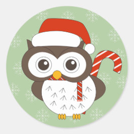 illusima Candy Cane Owl kerstsnowflakes Klasse Ronde Sticker
