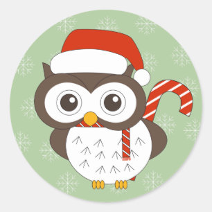 illusima Candy Cane Owl kerstsnowflakes Klasse Ronde Sticker