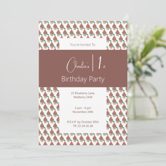 illusima Chocolade Cherry Cupcake 1e Verjaardag Kaart (Staand voorkant)