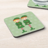 illusima Christmas Elves Snowflakes Green Bier Onderzetter (Linkerzijde)