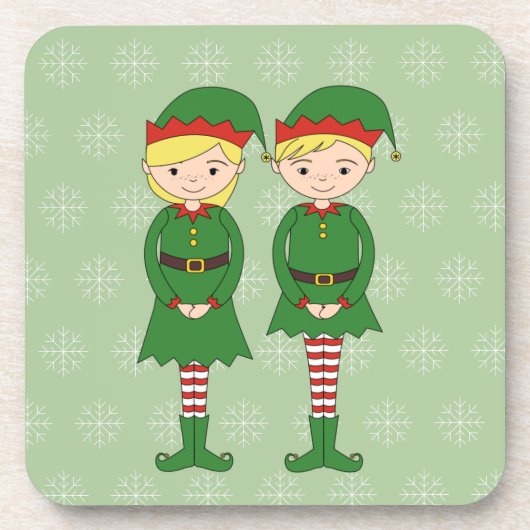 illusima Christmas Elves Snowflakes Green Bier Onderzetter (Voorkant)