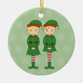 illusima Christmas Elves Snowflakes Green Keramisch Ornament