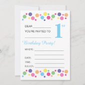 illusima Circles, Blue Back, 1st Birthday Party Kaart (Voorkant)