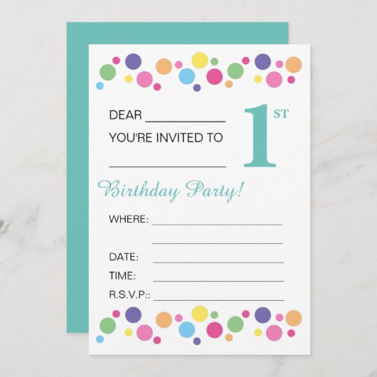 illusima Circles, Turquoise, 1e verjaardag Kaart (Voorkant / Achterkant)