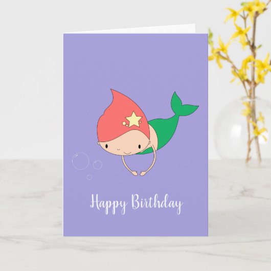 illusima Cotton Snoep Mermaid Paars Birthday Kaart (Gele Bloem)