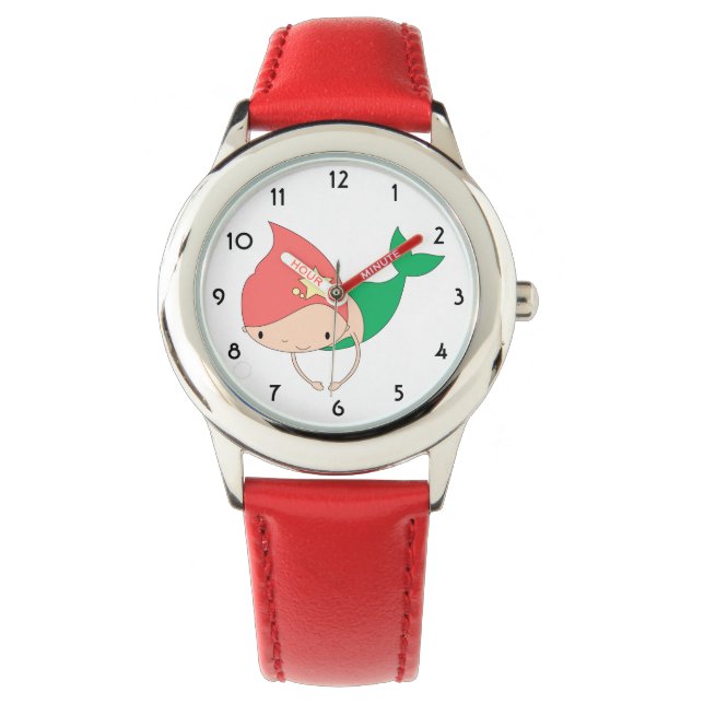 illusima Cotton Snoep Mermaid Red Kinder Watch Horloge (Voorkant)