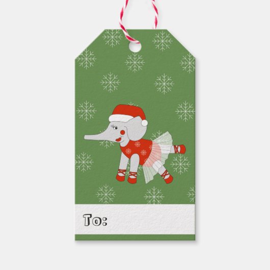illusima Dansende Elephant-kerstsnowflakes Cadeaulabel (Voorkant)