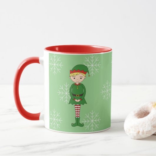 illusima Elf Jongen Kerstmis Sneeuwvlokken Lichtgr Mok (Met donut)