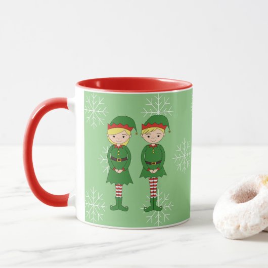 illusima Elf Kinder Kerst Sneeuwvlokken Lichtgroen Mok (Met donut)