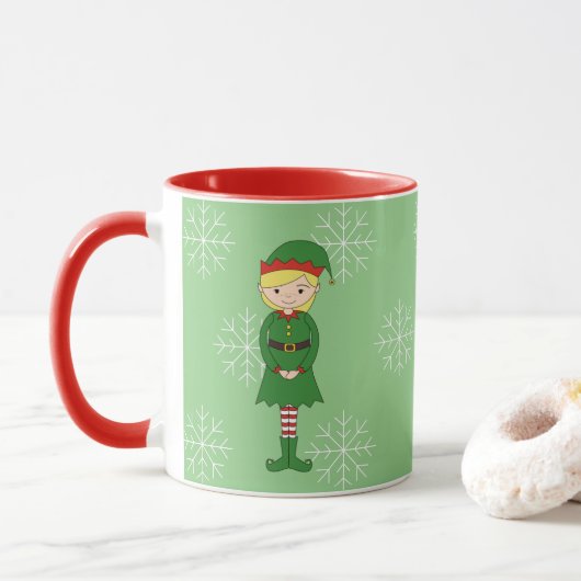Illusima Elf Meisje Kerst Sneeuwvlokken Lichtgroen Mok (Met donut)