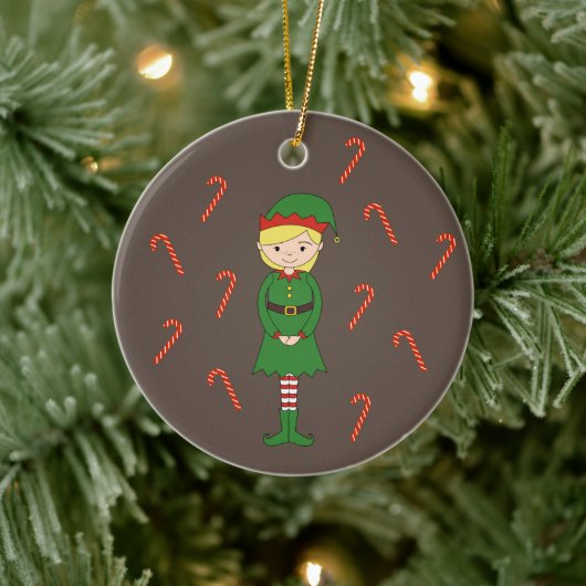 illusima Elf Meisje Kerstmis Bruin Special Keramisch Ornament (Boom)