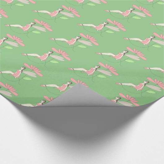 illusima Fairy under Flower Green Wrapping Paper Cadeaupapier (Hoek)