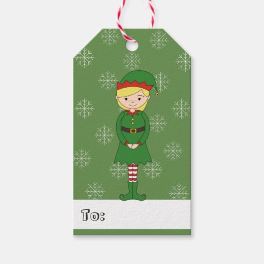 illusima Girl Elf Kerstmis Snowflakes Green Cadeaulabel (Voorkant)