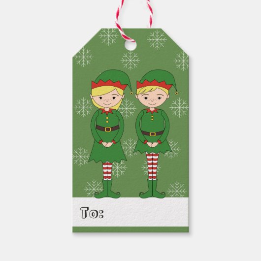 illusima Girl en Boy Elf-kerstsnowflakes Cadeaulabel (Voorkant)
