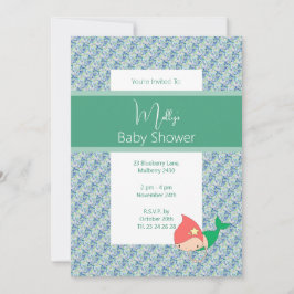 illusima Green Coral Mermaid Baby shower Kaart