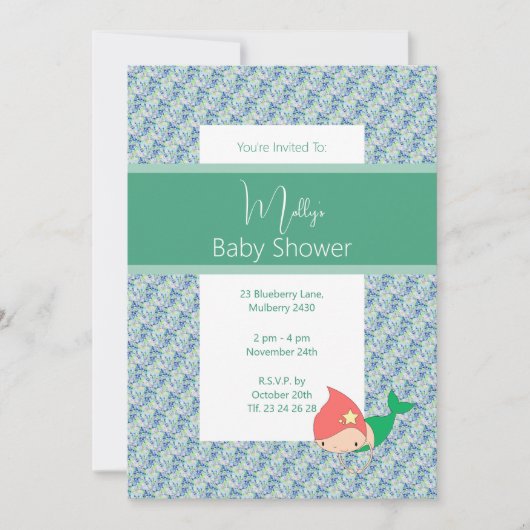 illusima Green Coral Mermaid Baby shower Kaart (Voorkant)