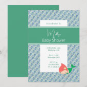 illusima Green Coral Mermaid Baby shower Kaart (Voorkant / Achterkant)