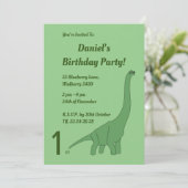 illusima Green Long Necked Dinosaur Boys Birthday Kaart (Staand voorkant)