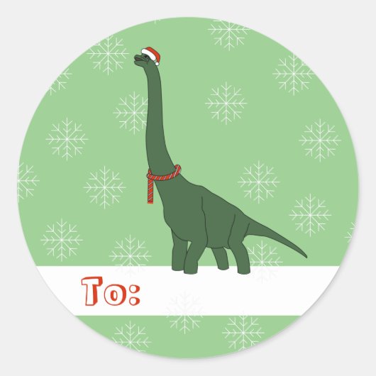 illusima Green Long-Necked Dinosaur Kerstmis Ronde Sticker (Voorkant)