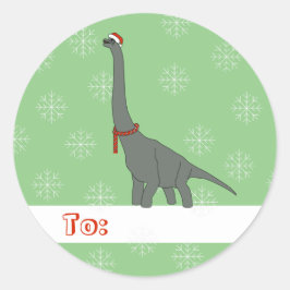 illusima Grijze Langhalsdinosaurus Kerstmis Ronde Sticker