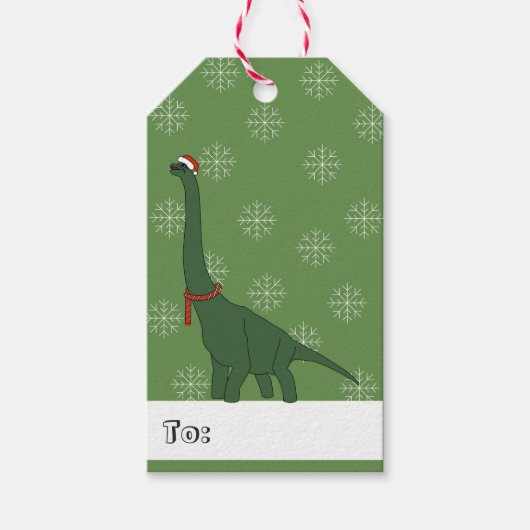 illusima Groene Dinosaurus Kerstsneeuwvlokken Cadeaulabel (Voorkant)