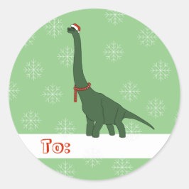 illusima Groene Langnekdinosaurus Kerstmis Ronde Sticker
