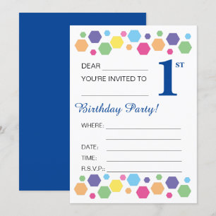 illusima Hexigons, Dark Blue, 1st Birthday Party Kaart
