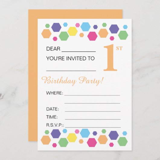 illusima Hexigons, Oranje, eerste verjaardag Kaart (Voorkant / Achterkant)