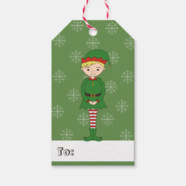 illusima Jongen Elf Kerst Sneeuwvlokken Groen Cadeaulabel