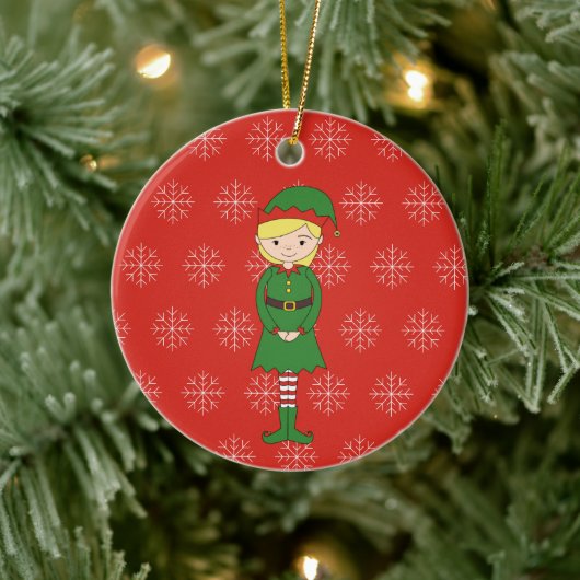 illusima kerst meisje elf sneeuwvlokken rood keramisch ornament (Boom)