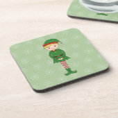 illusima Kerstboy Elf Snowflakes Green Bier Onderzetter (Linkerzijde)