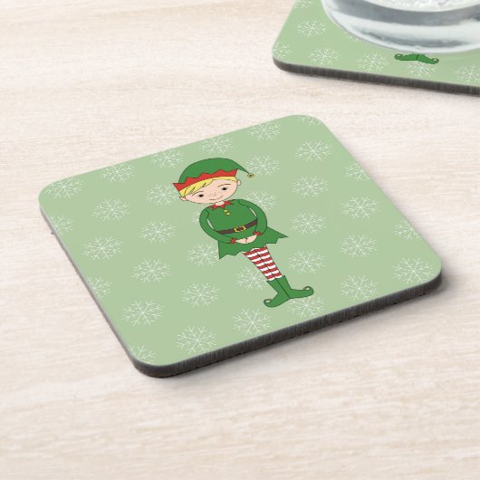 illusima Kerstboy Elf Snowflakes Green Bier Onderzetter (Linkerzijde)