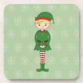 illusima Kerstboy Elf Snowflakes Green Bier Onderzetter (Voorkant)