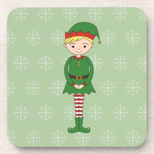 illusima Kerstboy Elf Snowflakes Green Bier Onderzetter (Voorkant)