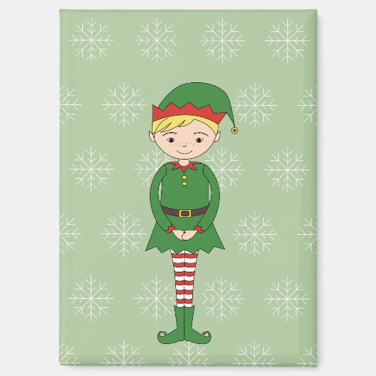 illusima Kerstboy Elf Snowflakes Green Magneet (Voorkant)