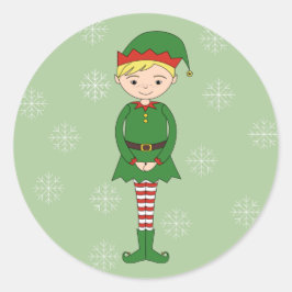 illusima Kerstboy Elf Snowflakes Green Ronde Sticker
