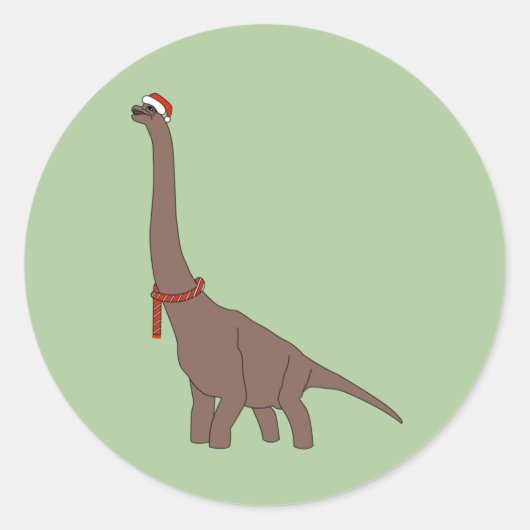 illusima Kerstbruin Long Neck Dinosaur Ronde Sticker (Voorkant)