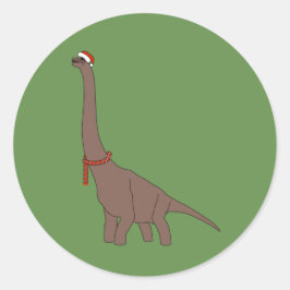 illusima Kerstbruin Long Neck Dinosaur Ronde Sticker