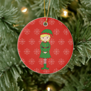 illusima Kerstmeisje Elf Sneeuwvlokken Rood Keramisch Ornament
