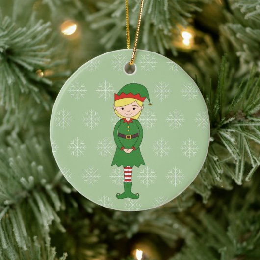 illusima Kerstmeisje Elf Snowflakes Green Keramisch Ornament (Boom)
