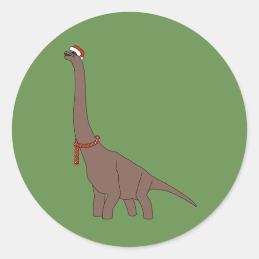 illusima Kerstmis Bruine Langnek Dinosaur Ronde Sticker (Voorkant)