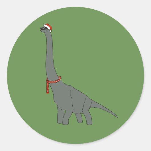 illusima Kerstmis Grijs Lange Hals Dinosaur Ronde Sticker (Voorkant)