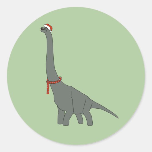 illusima Kerstmis Grijs Lange Nek Dinosaur Classi Ronde Sticker (Voorkant)